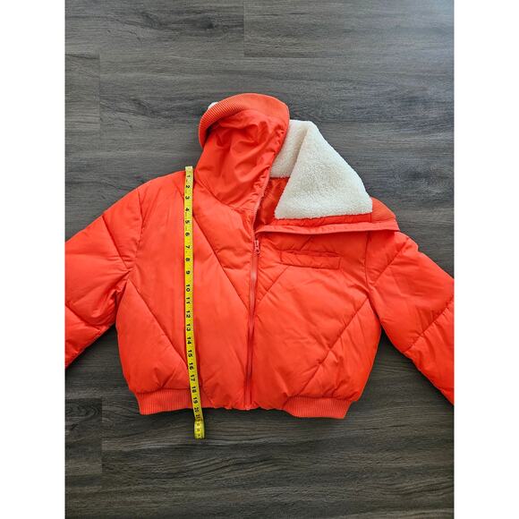 Maeve by Anthropologie Orange Sherpa Collar Cropped Puffer Jacket Size Medium - Picture 16 of 16